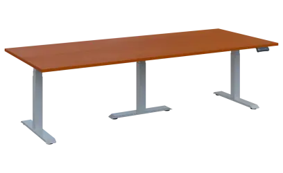 FLEXIMEET 250-100 výškově nastavitelný stůl, kovová podnož stříbrná, deska 25 mm, široký 2500 mm, třešeň šumavská